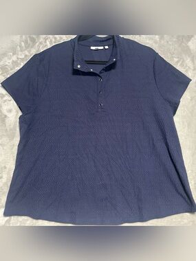 Chicos Golf Polo Shirt Women’s XXL 4 Navy Blue Snap Up Textured
